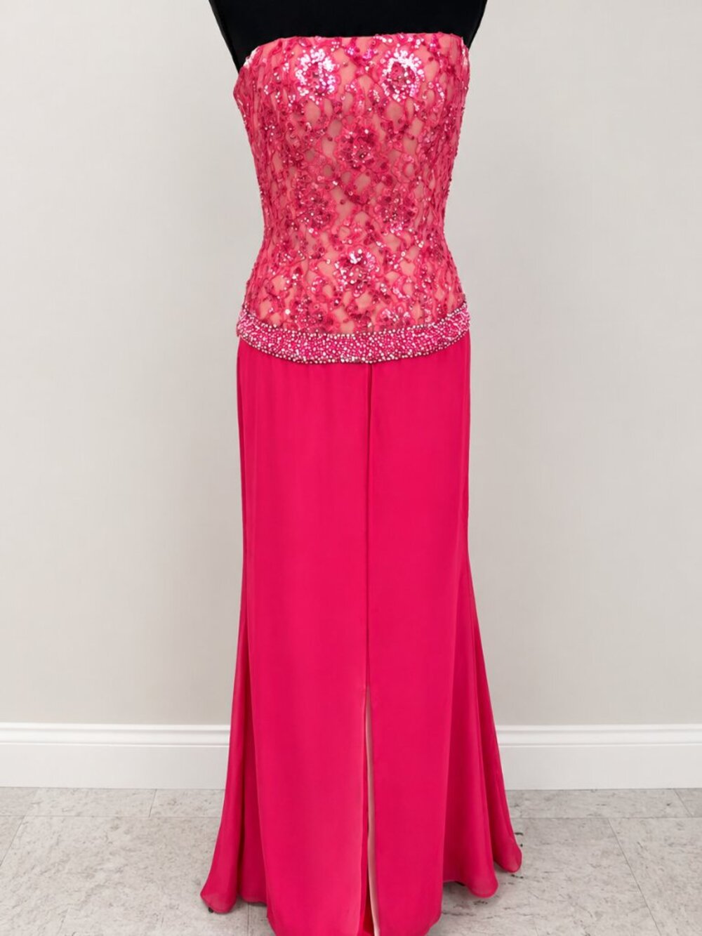 Stunning Hot Pink Sequin & Lace Evening Gown